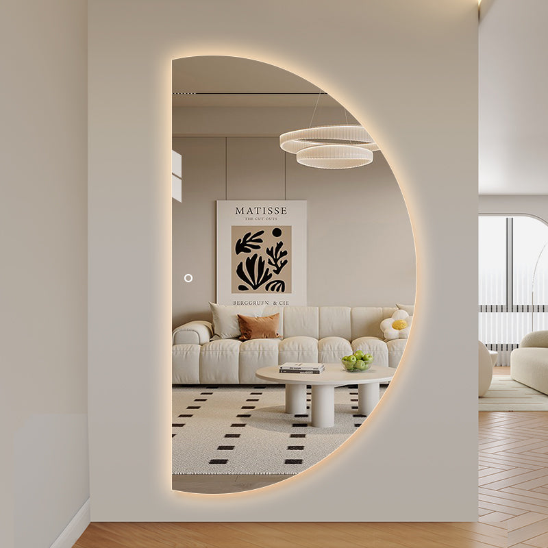 NYHED: Halvcirkel spejl med LED-lys 100x180 cm (Højrevendt)