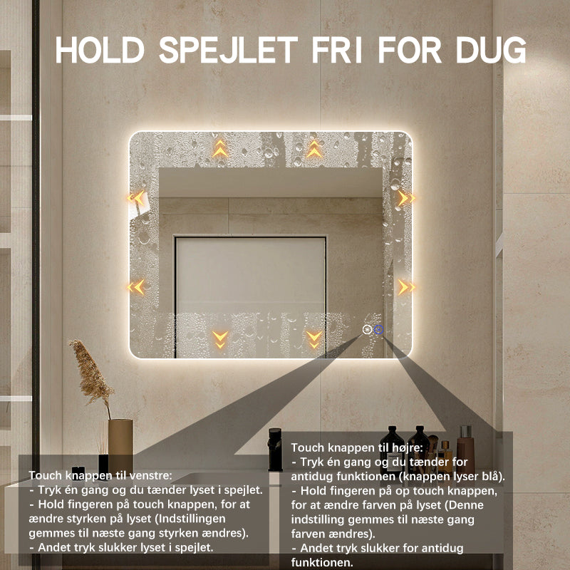 100x80 cm spejl til badeværelse med LED backlight lys og varme/antidug