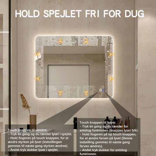 Spejl til badeværelse 100 cm bred og 80 cm højt med varme
