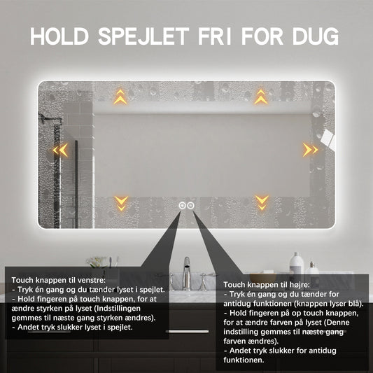 Rektangulært Spejl med LED-lys og Antidug 160x80 cm