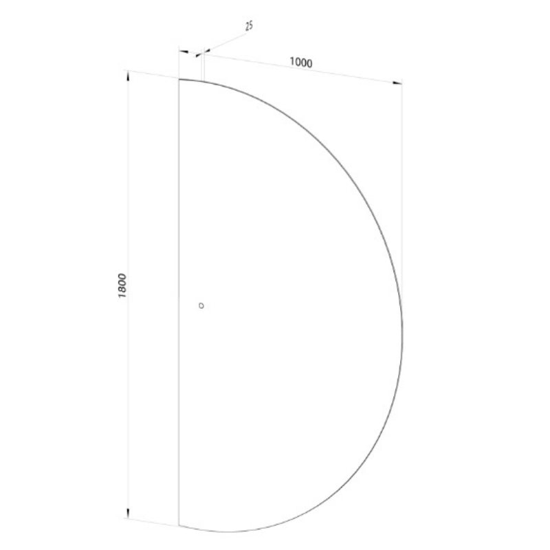 NYHED: Halvcirkel spejl med LED-lys 100x180 cm (Højrevendt)