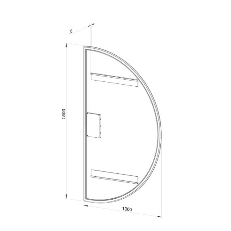Halvcirkel spejl med LED-lys 100x180 cm (Højrevendt)