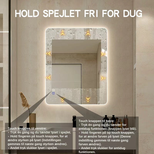 Spejl til badeværelse med led-lys og antidug. Højde: 100 cm og bredde: 80 cm