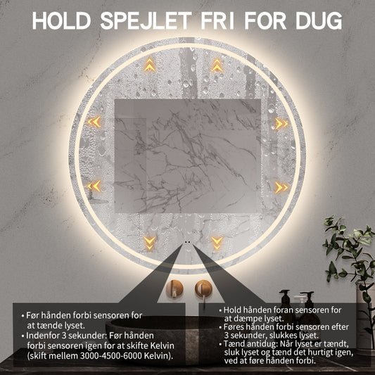 Rundt Spejl med LED-lys (front + backlight) og Antidug Ø100 cm