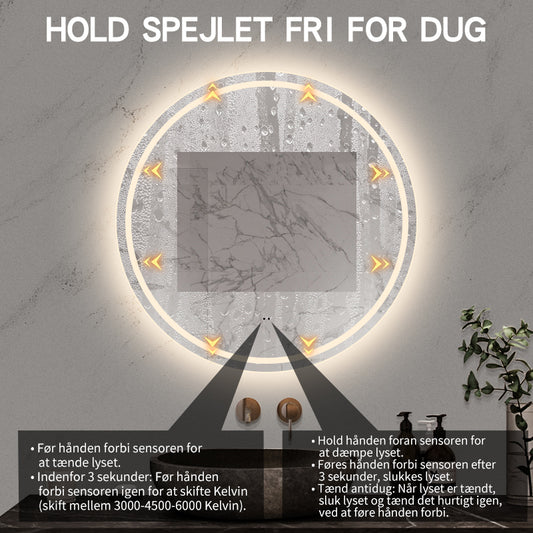 Rundt Spejl med LED-lys (front + backlight) og Antidug Ø90 cm