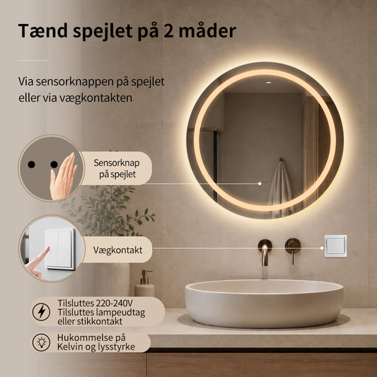 Rundt Spejl med Frontlight LED-lys og Antidug Ă60 cm