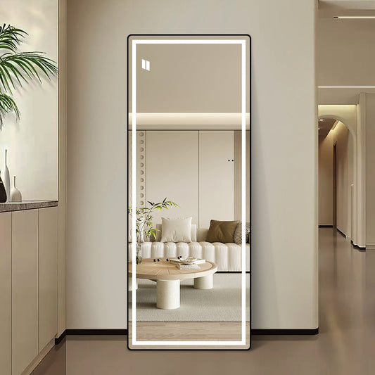 Helfigur Spejl med LED-lys 65x165 cm til både gulv og væg