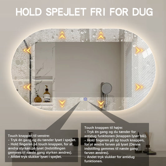 Ovalt Spejl med Lys og Antidug 140x80 cm
