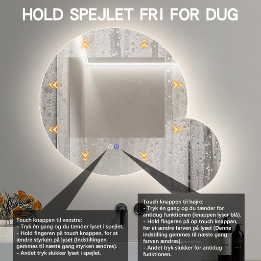 Dobbelt spejl med LED-lys og Antidug Ø80 + Ø40 cm (Venstrevendt)