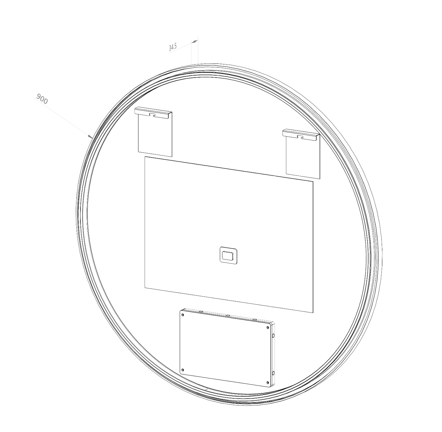 Rundt spejl med LED-lys og Antidug Ø90 cm m/guld ramme
