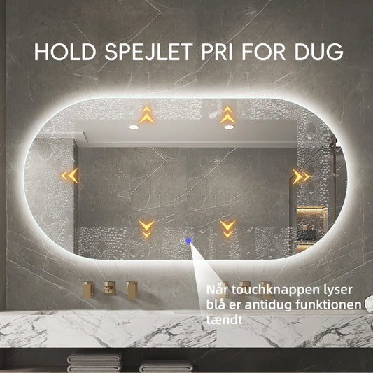 Ovalt Spejl med LED-lys og Antidug 150x80 cm. Yderst velegnet til badeværelse.