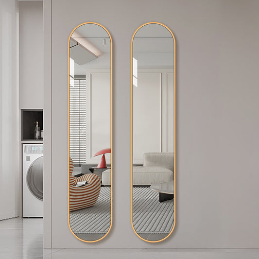 Ovalt Helfigur spejl 26x160 cm - Guld ramme