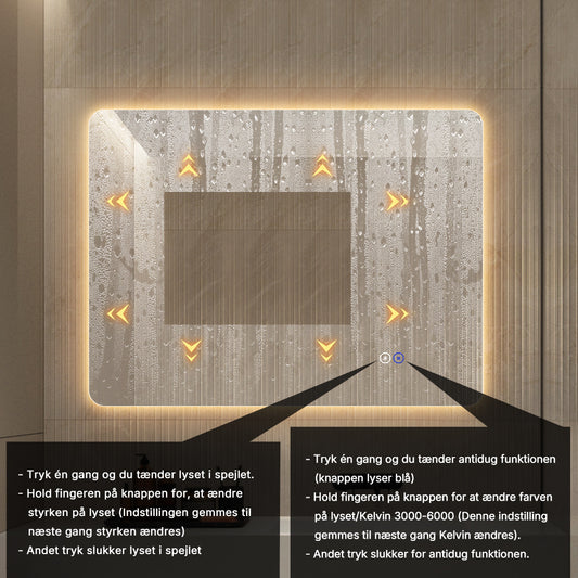 Rektangulært Spejl med LED-lys og Antidug 80x60 cm