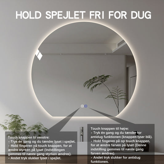 Rundt spejl med LED-lys og Antidug Ø120 cm - Skåret