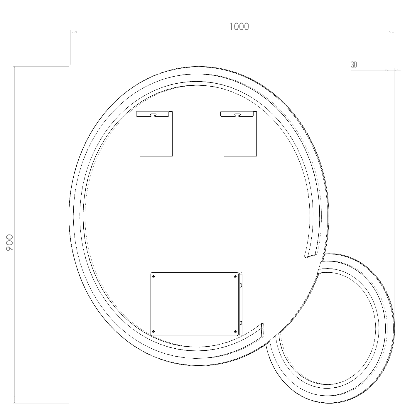 Dobbelt spejl med LED-lys og antidug Ø80 + Ø40 cm (Højrevendt)
