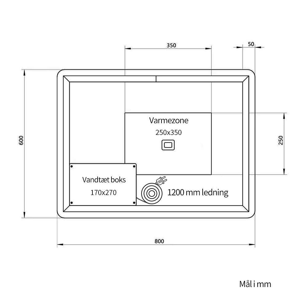 Rektangulært Spejl med LED-lys og Antidug 80x60 cm