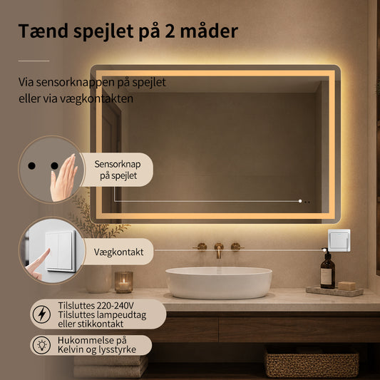 Firkantet Spejl med Frontlight LED-lys og Antidug 120x80 cm