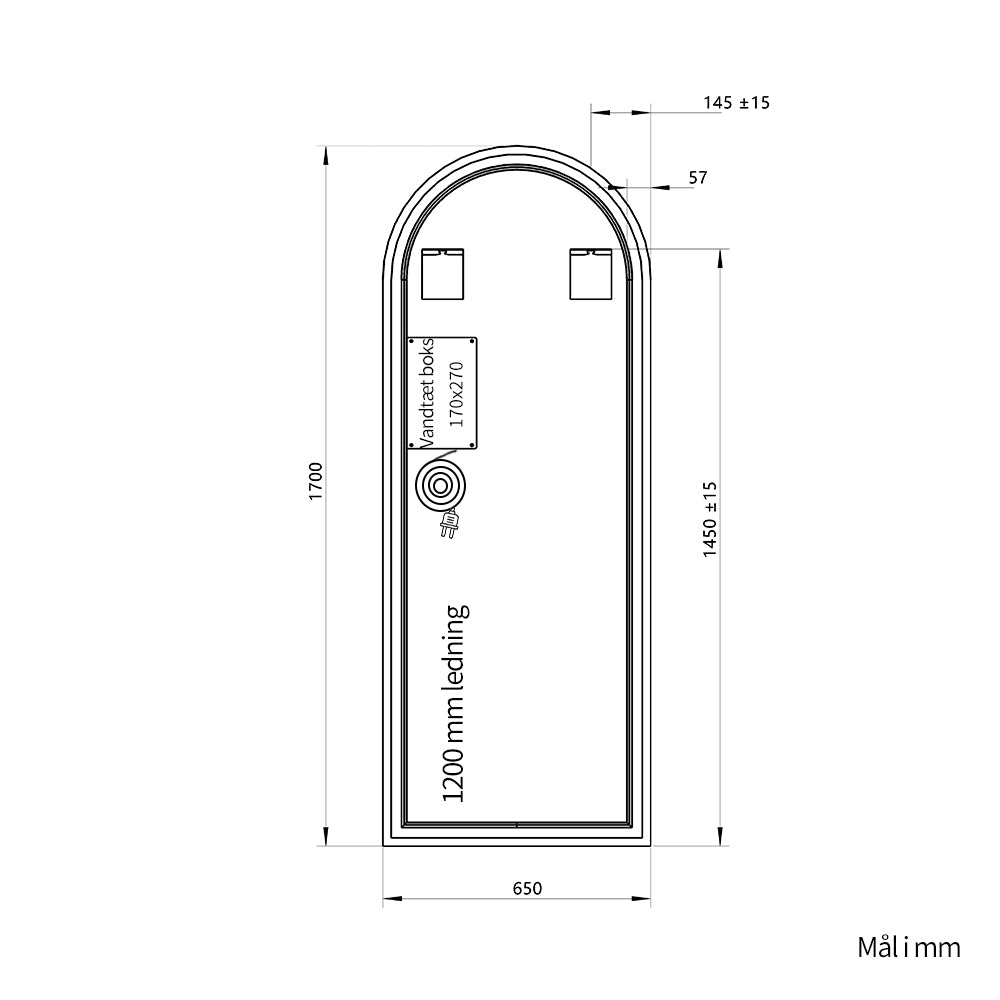 Helfigur Spejl med LED-lys 65x170 cm, buet top