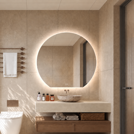 Rundt spejl med LED-lys og Antidug Ă120 cm - SkĂ„ret