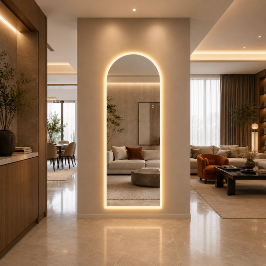 Helfigur Spejl med LED-lys 65x170 cm, buet top