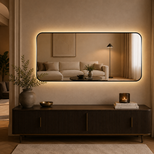 Rektangulært Spejl med LED-lys 180x80 cm - Sort ramme
