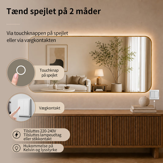 Rektangulært Spejl med LED-Lys 180x80 cm - Guld ramme
