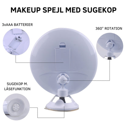 Makeup Spejl med Forstørrelse, LED-lys og Sugekop