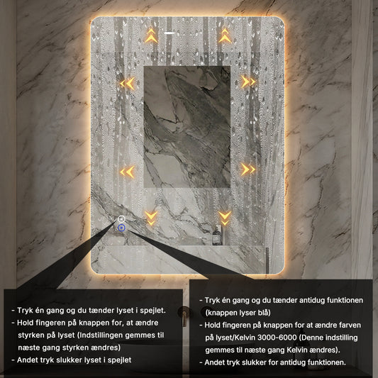 Rektangulært Spejl med LED-lys og Antidug 60x80 cm