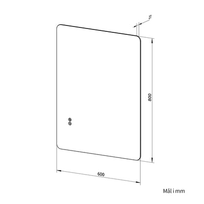 Rektangulært Spejl med LED-lys og Antidug 60x80 cm