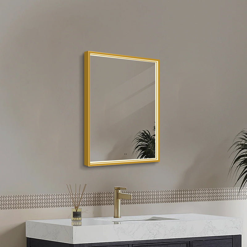 Rektangulært Spejl med LED-lys i Ramme og Antidug 50x80 cm, Guld Ramme