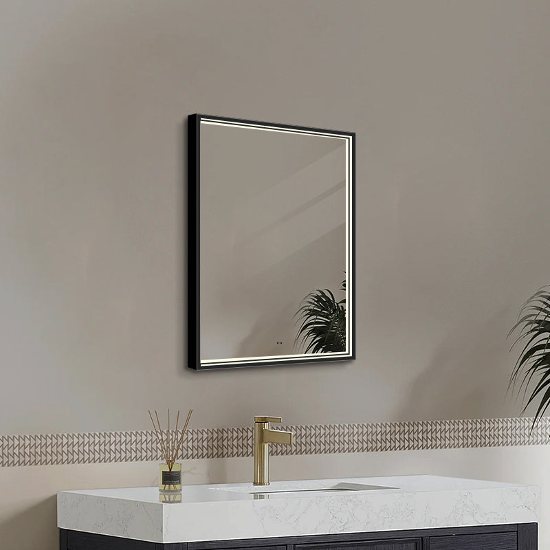 Rektangulært Spejl med LED-lys i Ramme og Antidug 60x80 cm, Sort Ramme