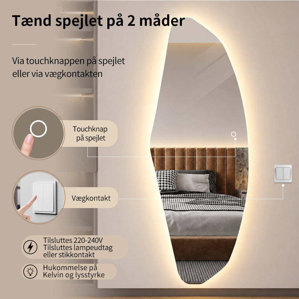 Organisk Helfigur spejl med LED-lys til væg 65x170 cm