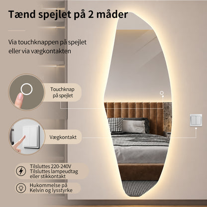 Organisk Helfigur spejl med LED-lys til væg 65x170 cm