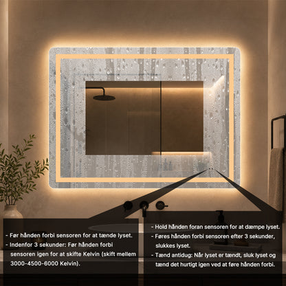 Firkantet Spejl med Frontlight LED-lys og Antidug 80x60 cm