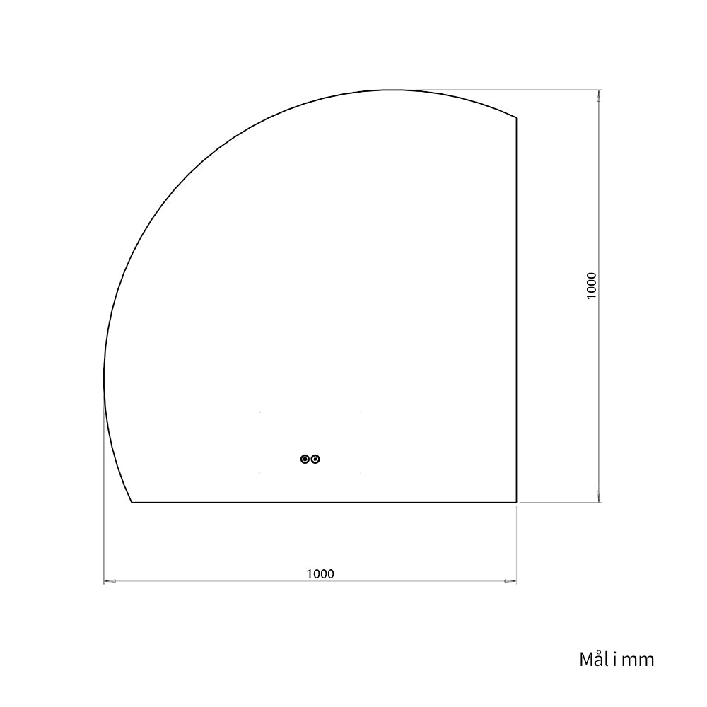 1/4 Rund spejl med LED-lys og Antidug 100x100 cm (Venstrevendt)