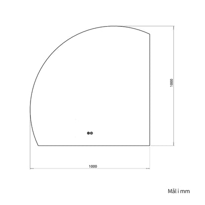 1/4 Rund spejl med LED-lys og Antidug 100x100 cm (Venstrevendt)