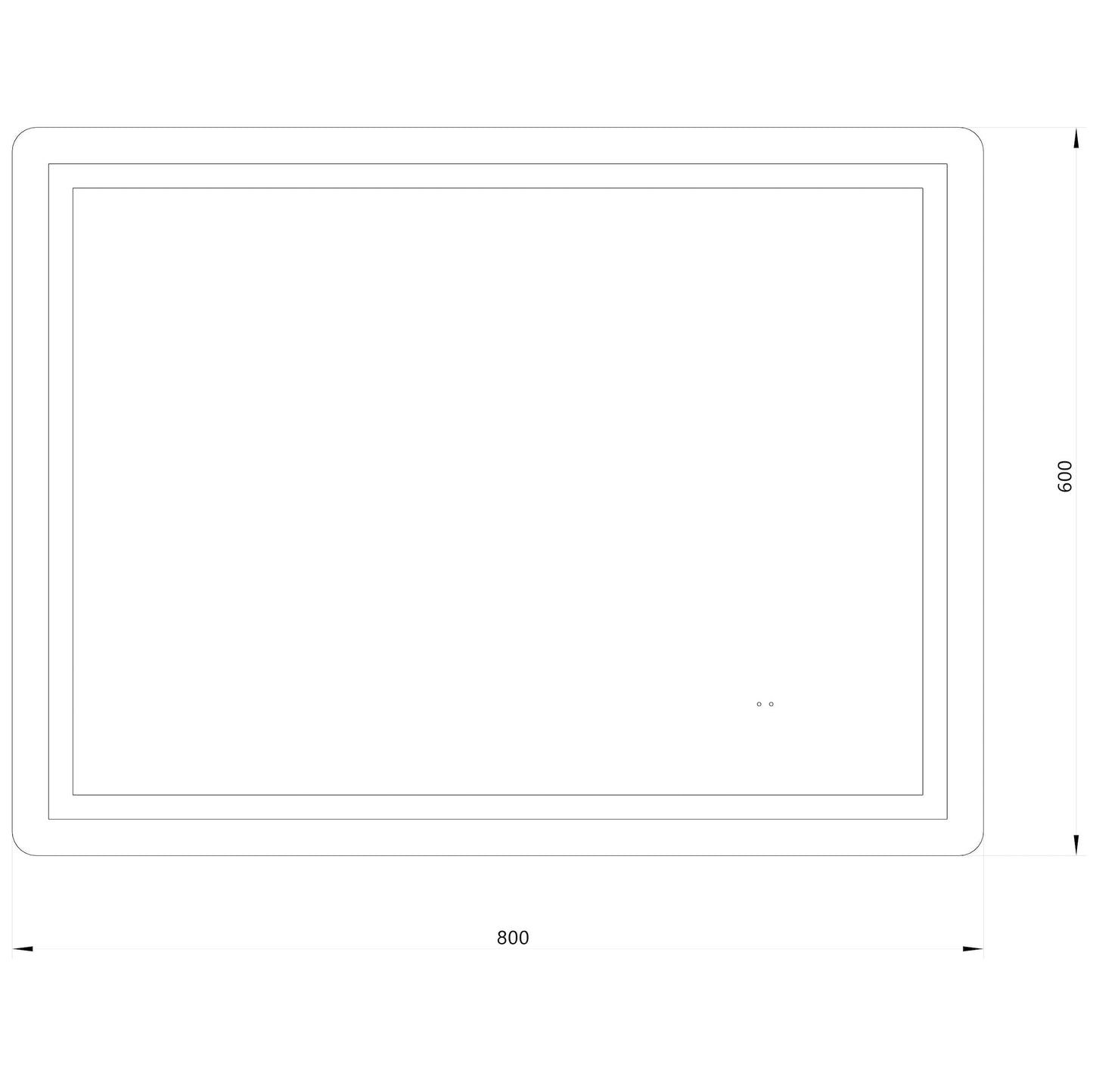 Firkantet Spejl med LED-lys (front + backlight) og Antidug 80x60 cm
