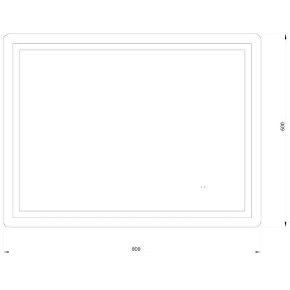 Firkantet Spejl med LED-lys (front + backlight) og Antidug 80x60 cm
