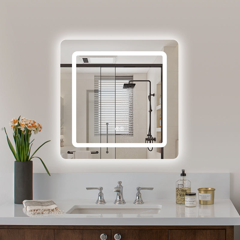 Kvadratisk spejl med LED-lys (front + backlight) og Antidug 80x80 cm