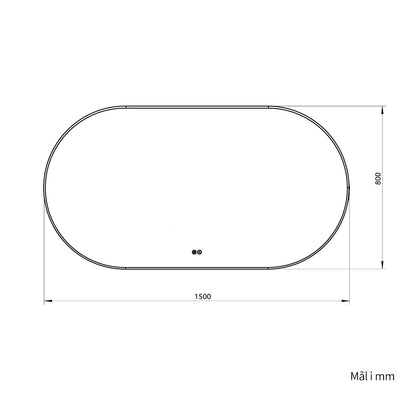 Ovalt Spejl med Lys og Antidug 150x80 cm m/sort ramme