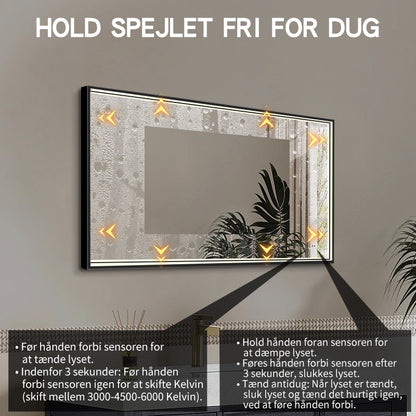 Rektangulært Spejl med LED-lys i Ramme og Antidug 120x80 cm, Sort Ramme