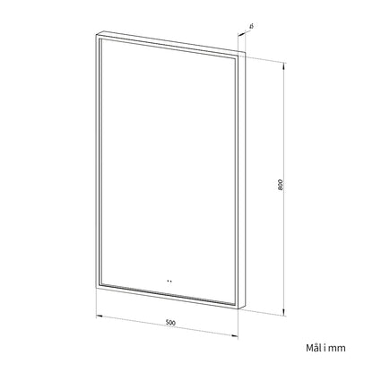 Rektangulært Spejl med LED-lys i Ramme og Antidug 50x80 cm, Sort Ramme
