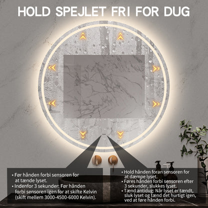 Rundt Spejl med LED-lys (front + backlight) og Antidug Ø100 cm