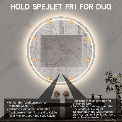 Rundt Spejl med LED-lys (front + backlight) og Antidug Ø90 cm