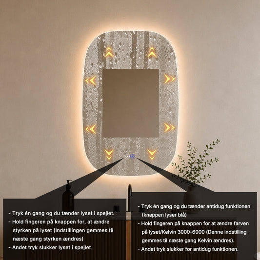 Elipseformet spejl med LED-lys og Antidug 60x90 cm