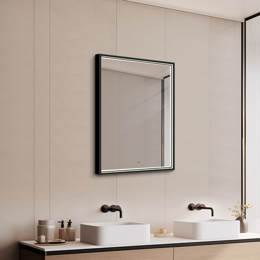 Rektangulært Spejl med LED-lys i Ramme og Antidug 50x80 cm, Sort Ramme