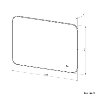 Rektangulært Spejl, med LED-lys og Antidug 120x80 cm - Sort ramme, runde hjørner