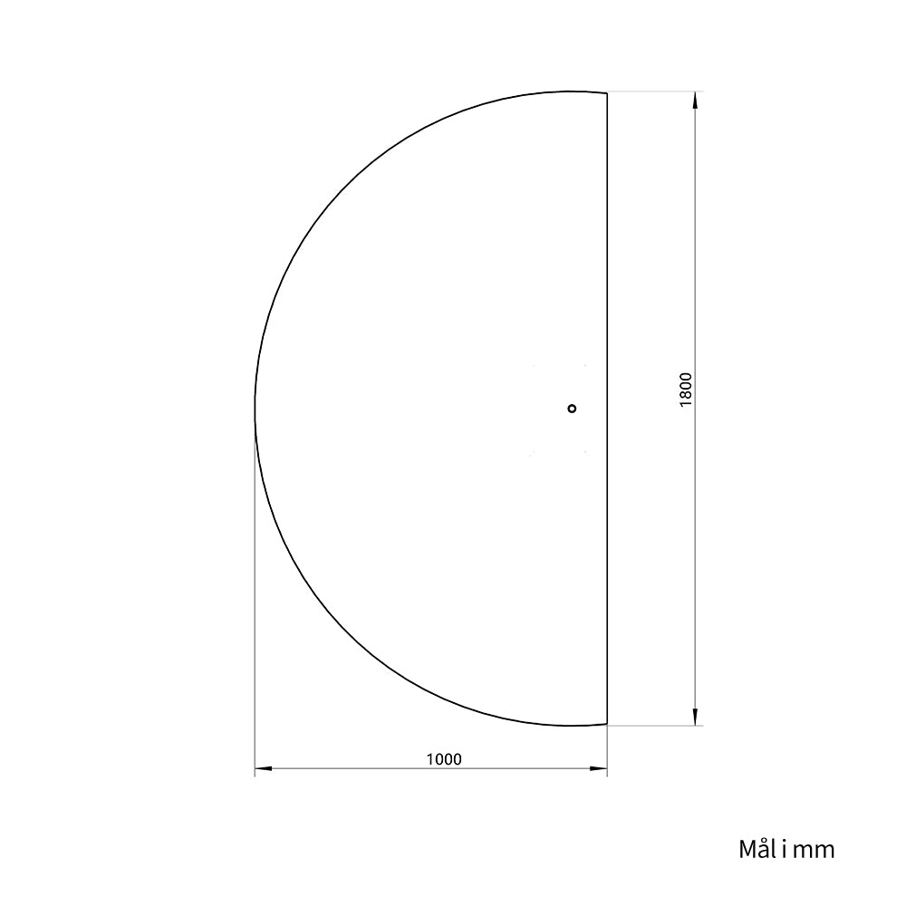 Halvcirkel spejl med LED-lys 100x180 cm (Venstrevendt)
