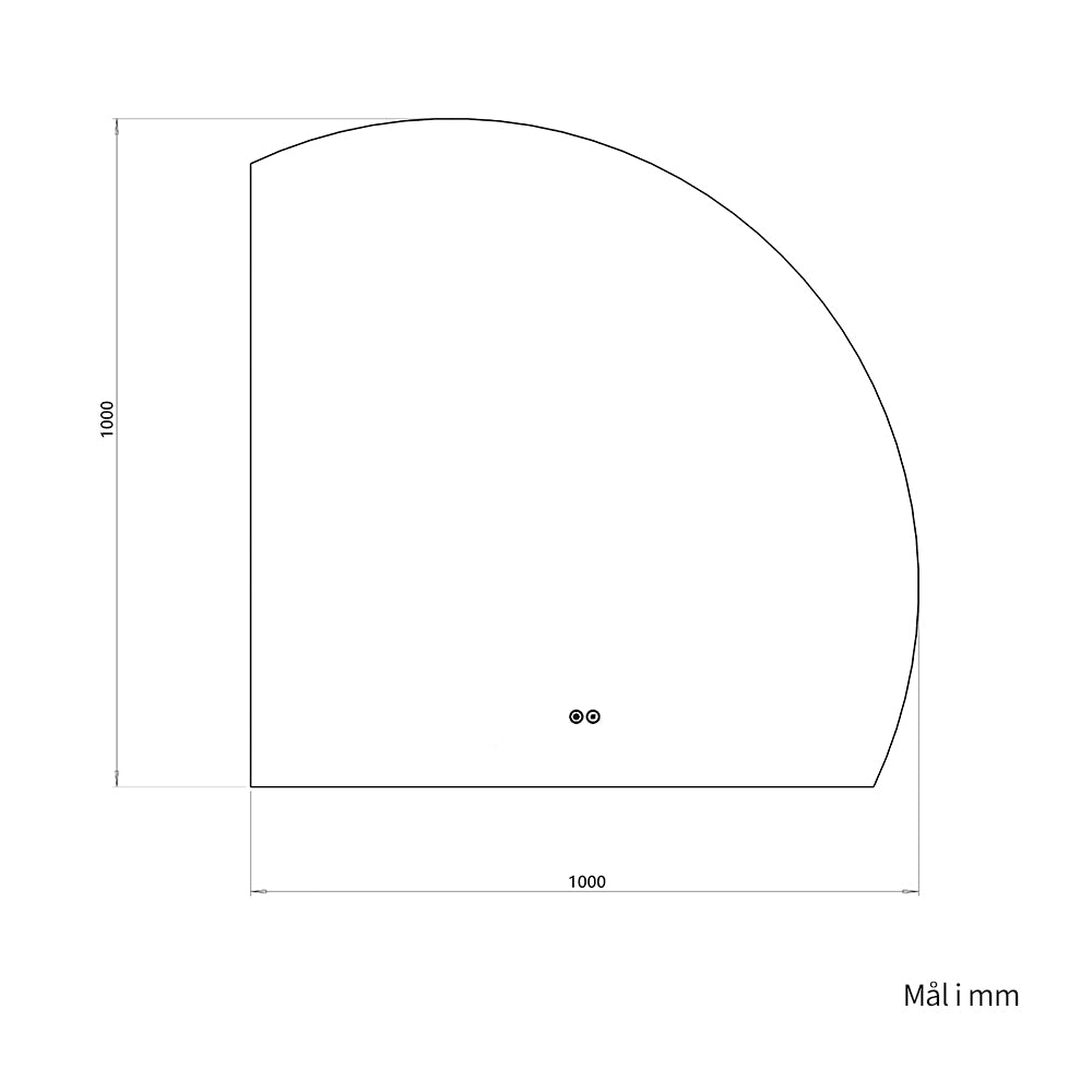 1/4 Rund spejl med LED-lys og Antidug 100x100 cm (Højrevendt)