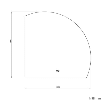 1/4 Rund spejl med LED-lys og Antidug 100x100 cm (Højrevendt)